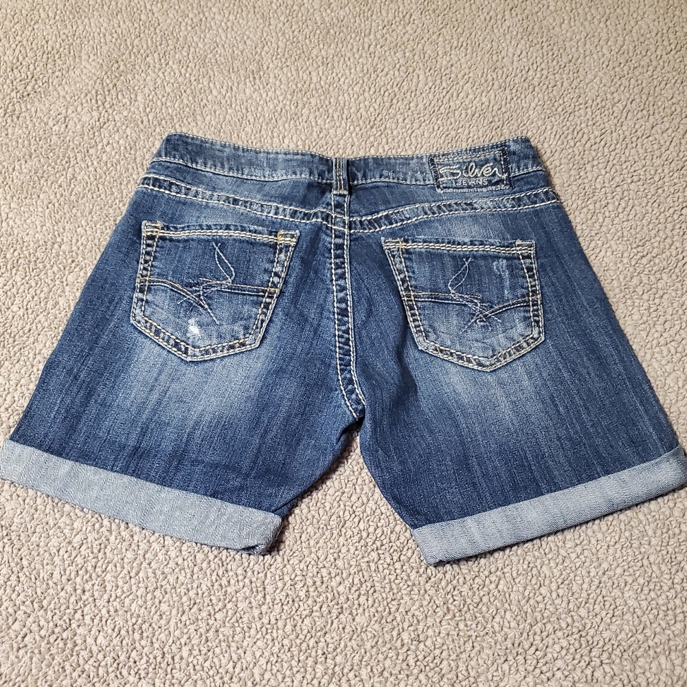 Silver denim midi jean shorts distressed medium wash sammy style women sz w26